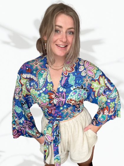 Korte kimono - Jacquard meid (blauw)