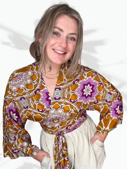 Korte kimono - Jacquard meid (oranje/paars)