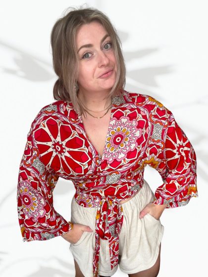 Korte kimono - Jacquard meid (rood)
