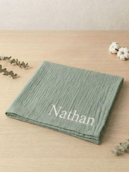 Gepersonaliseerde Mousseline Doek, licht groen handgemaakt met liefde